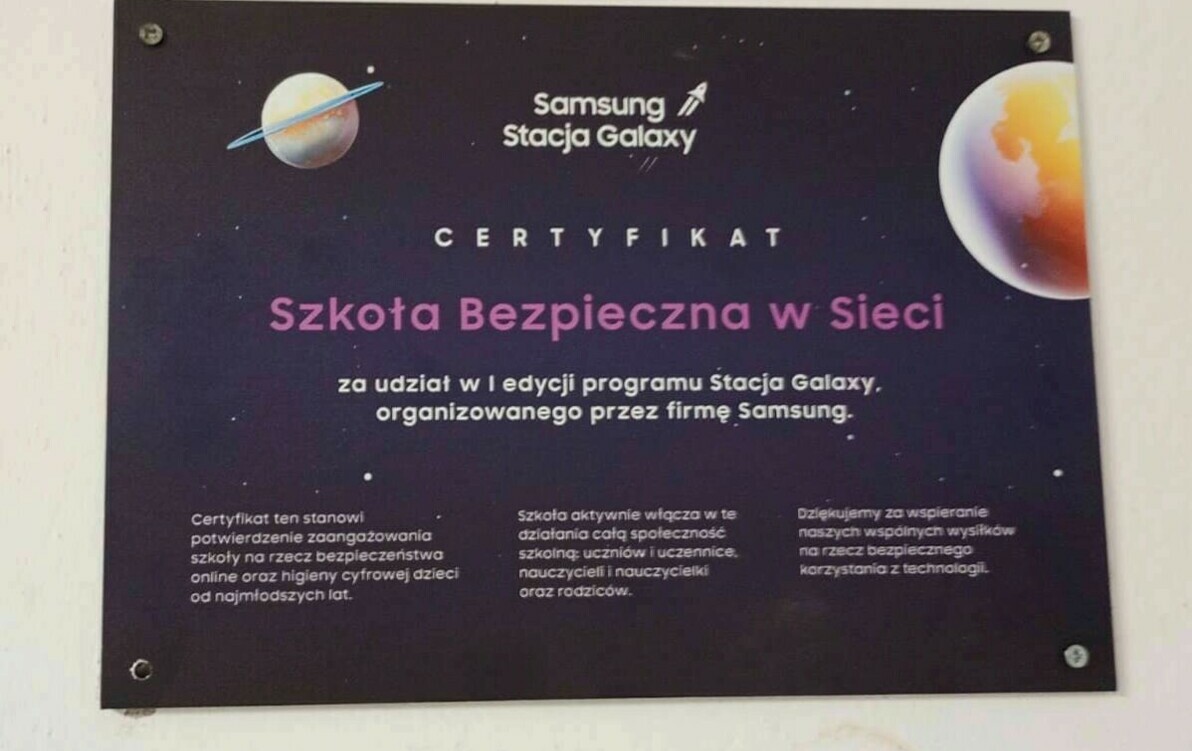 Zdjęcie do Certyfikat &bdquo;Szkoła Bezpieczna w Sieci&rdquo;