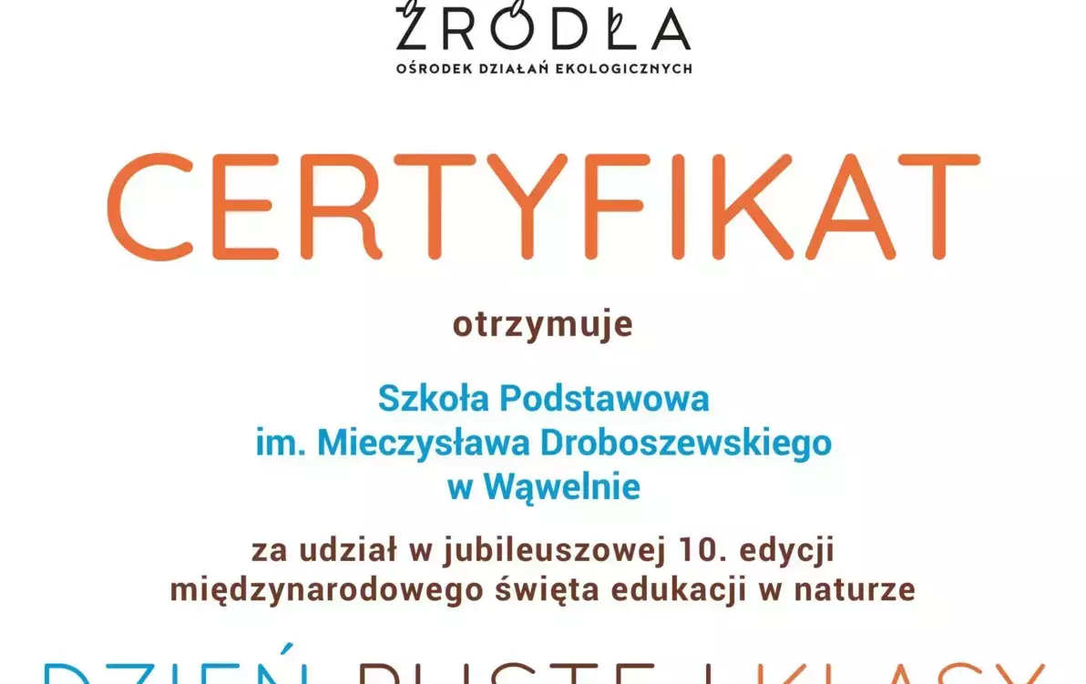 Zdjęcie do &bdquo;Dzień Pustej Klasy&rdquo; - certyfikat