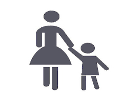 Piktogram przedstawiający matkę proeadzącą dziecko za rękę